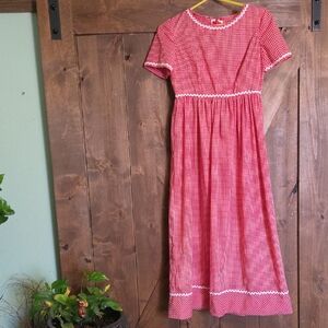 Red Gingham Midi Dress with White Trim